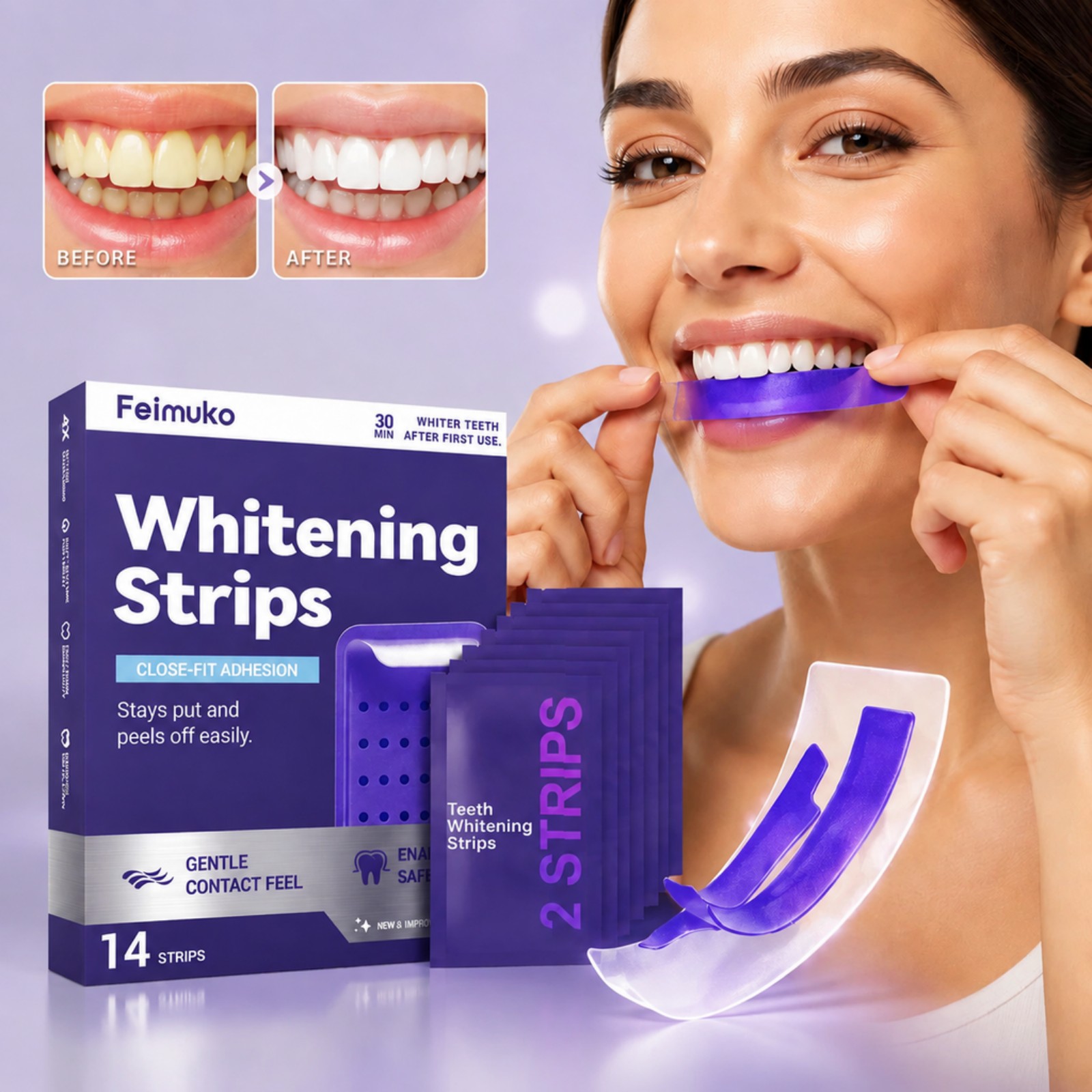 Teeth Whitening Kit At Home - 7 stuks premium paarse bleekstrips, professionele