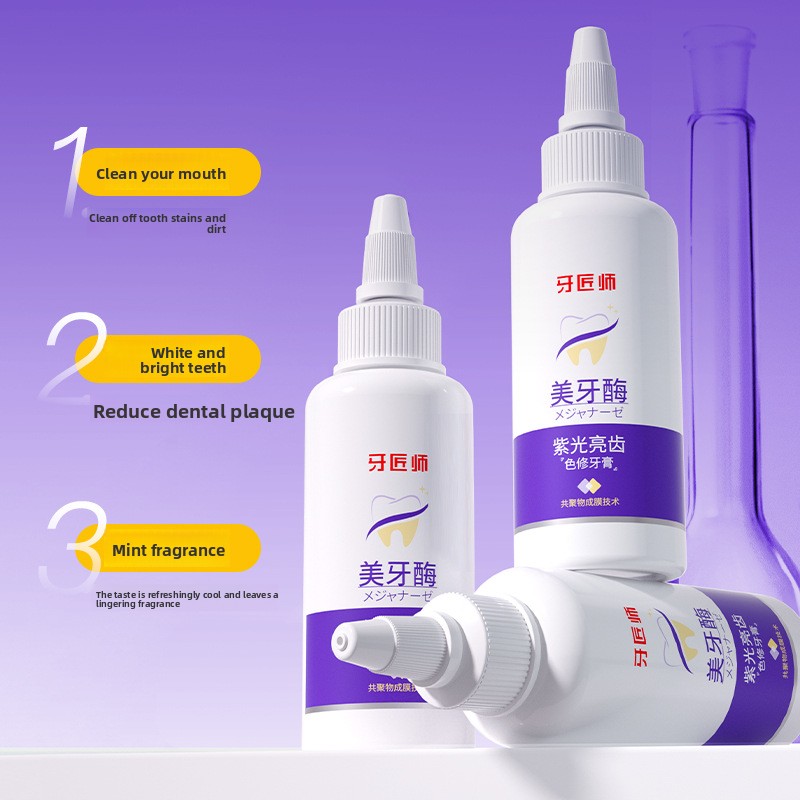 Teeth Whitening Enzymes - Paarse Lichtverhelderende Tandpasta, Diepe Vlekverwijdering, Lichtgele
